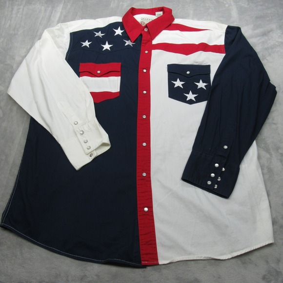 Roper Shirt Mens XL Red White Blue American Flag Western Cowboy Patriotic USA - Picture 1 of 12